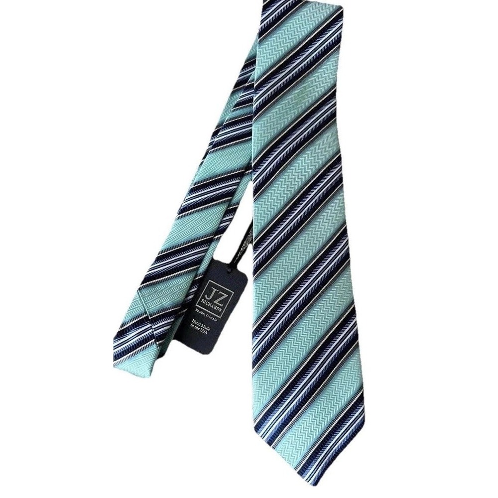 New JZ Richards Silk Neck Tie Turquoise Pink Purple Black Stripe 100% Silk USA